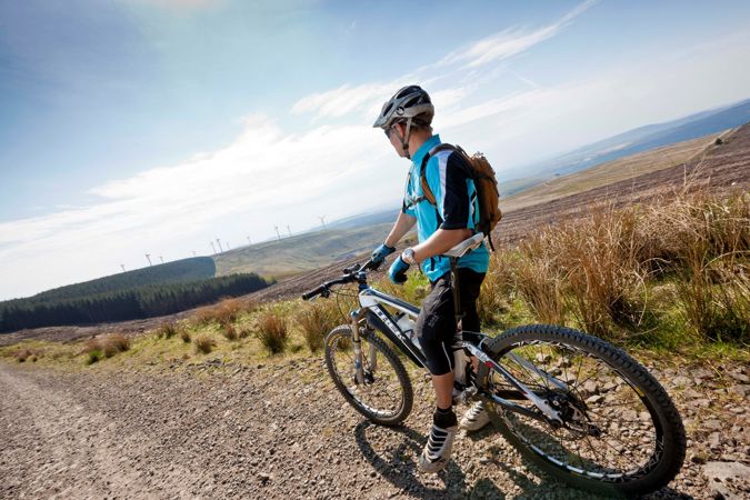Mountain biker high up at Afan Mountain biker high up at Afan