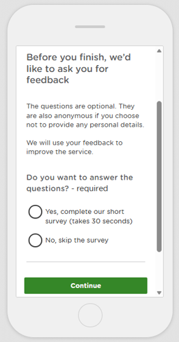 A phone screen showing the beginning of a feedback survey