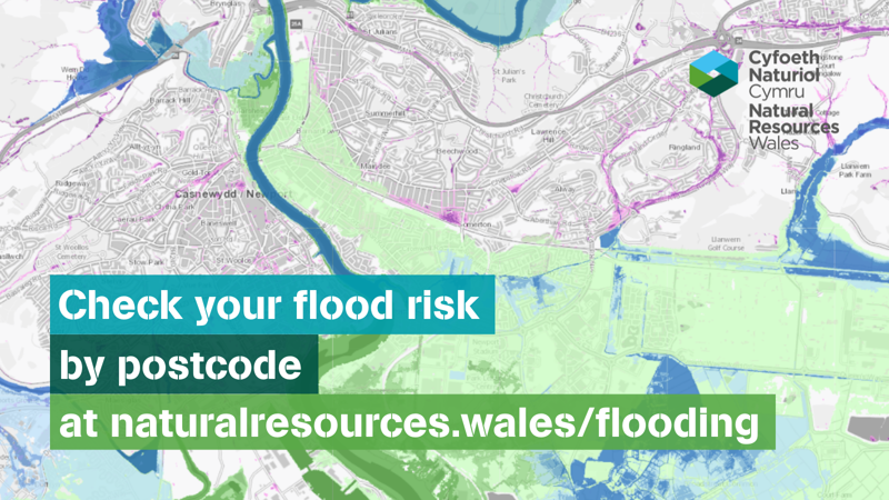 Graphic saying check your flood risk by postcode Graphic saying check your flood risk by postcode