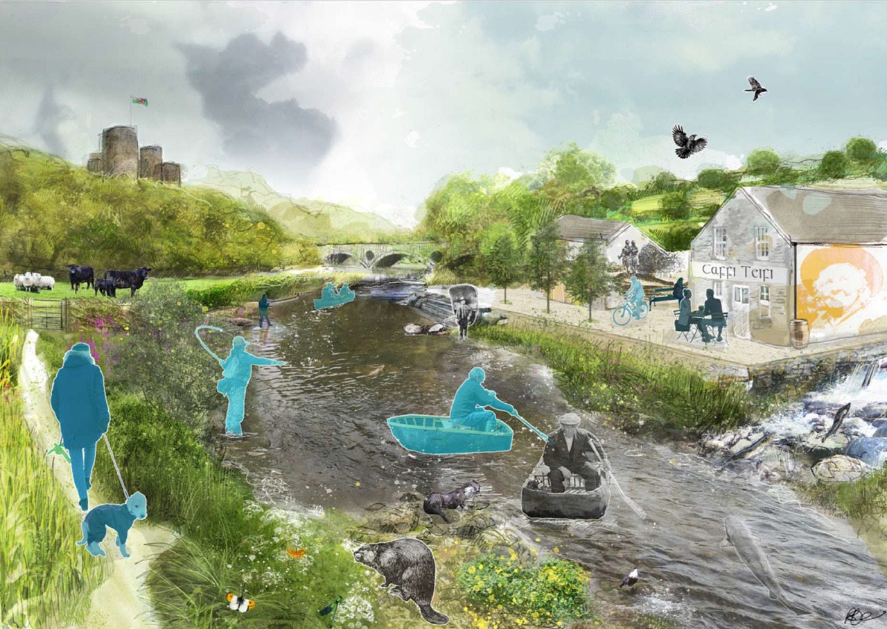 Artist impression representing community, culture and heritage on the river Teifi