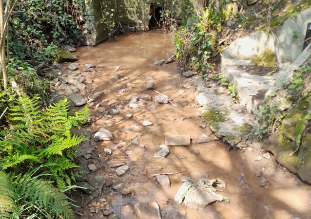 A stream polluted by silt and mud A stream polluted by silt and mud