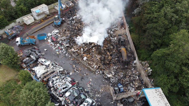 Aerial image of the fire at the SL Recycling plant in Caerphilly Aerial image of the fire at the SL Recycling plant in Caerphilly