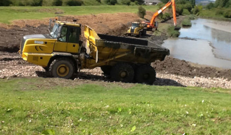 Work being carried out for flood water storage lagoon on the Wentlooge levels Work being carried out for flood water storage lagoon on the Wentlooge levels