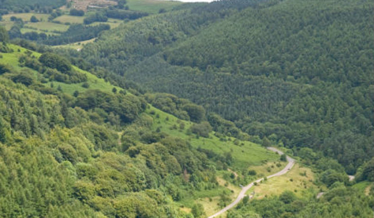 Cwmcarn forest drive aerial view Cwmcarn forest drive aerial view