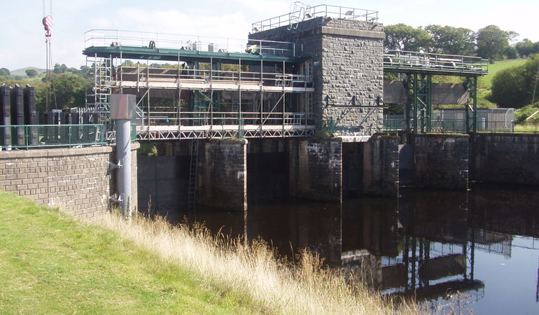 Bala flood gates at the River Dee Bala flood gates at the River Dee