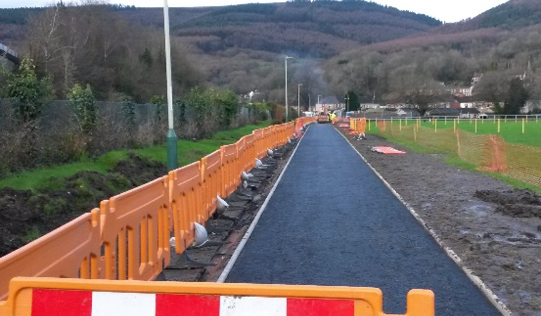 View of a path in Waunfawr Park that has been effected by the flood View of a path in Waunfawr Park that has been effected by the flood