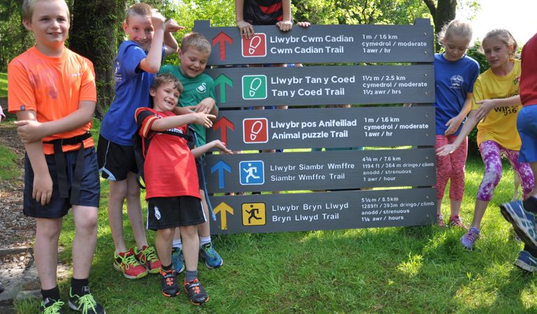 Local children open new running trails in the Dyfi forest Local children open new running trails in the Dyfi forest