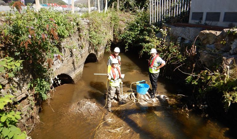 NRW and ABP staff carrying out work on the river Afan NRW and ABP staff carrying out work on the river Afan