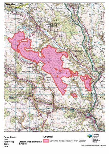 Llanwynno forest location map