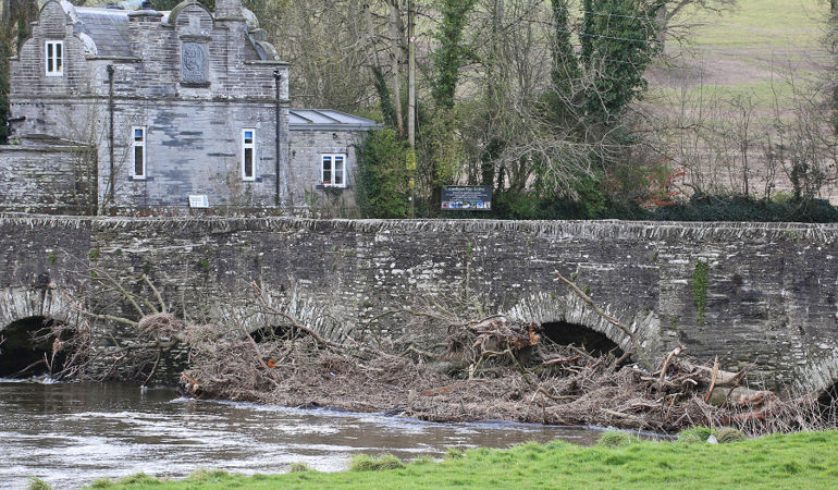 Debris at a road bridge in Llechryd, Ceredigion Debris at a road bridge in Llechryd, Ceredigion