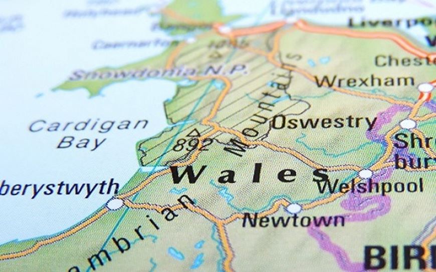 Close up of part of map of Wales