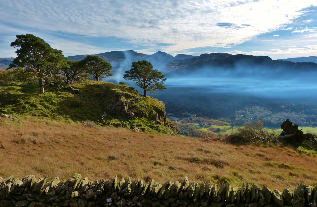 North west Wales mountain scenery, looking over stone wall