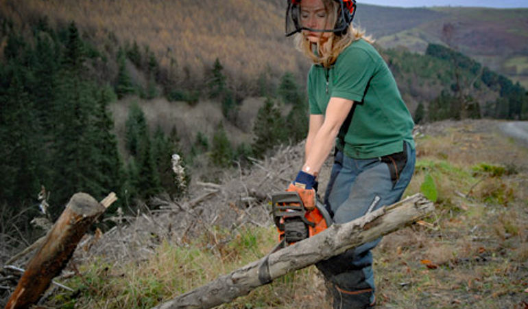Photo of Caroline Riches with a saw Photo of Caroline Riches with a saw