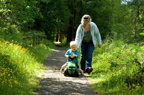 Woman and child on walk