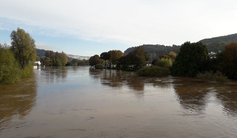 Photo of high river levels on the River Wye in Monmouth
