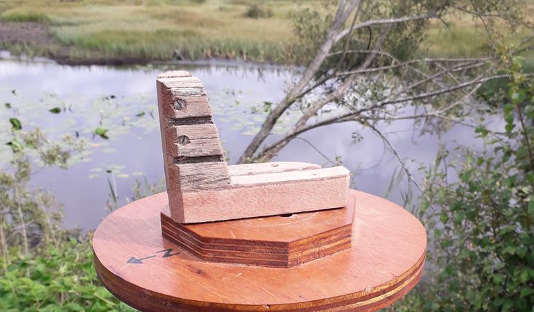 Picture Post on Cors Caron National Nature Reserve. You can place your camera or phone in the wooden frame and take a picture of the landscape.