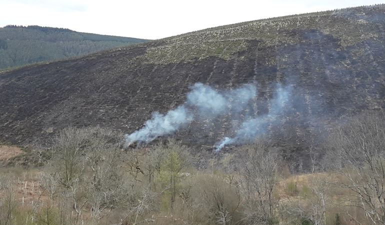 Fire on hillside at Penhydd, Afan Forest Park