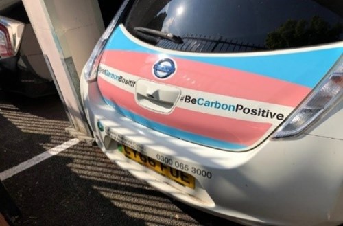e-car which had been permanently decorated with the LGBT pride and trans flags