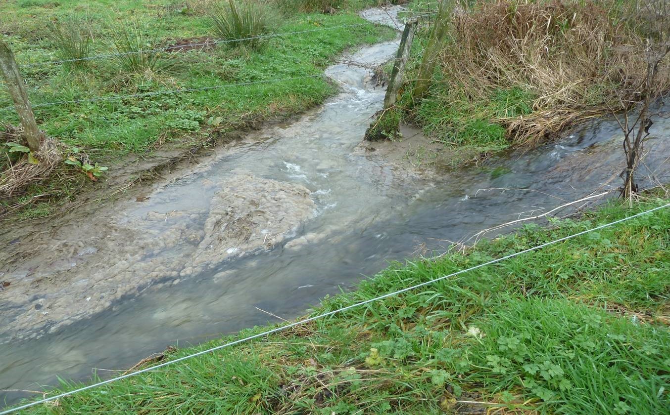 Cwrt Farm effluent in river