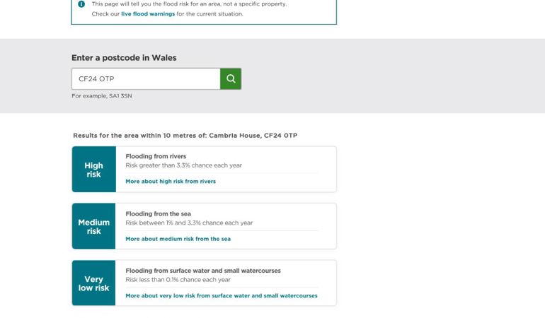 Image of the Check your flood risk webpage