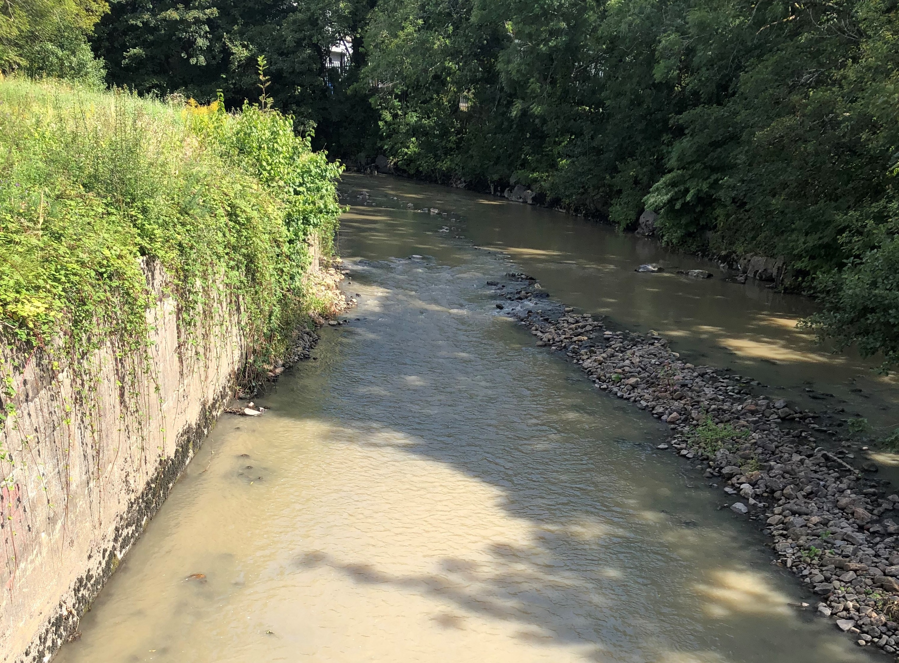 Photo showing discolouration of the River Cynon caused by silt pollution