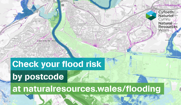 Graphic saying check your flood risk by postcode 
