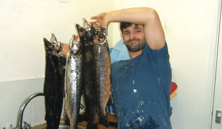 Emlyn Rees holding illegally caught sea trout