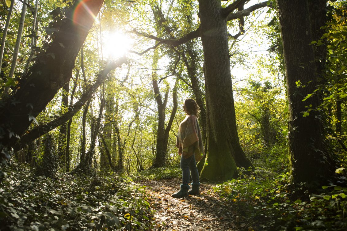 Woman In Forest In Sunlight 