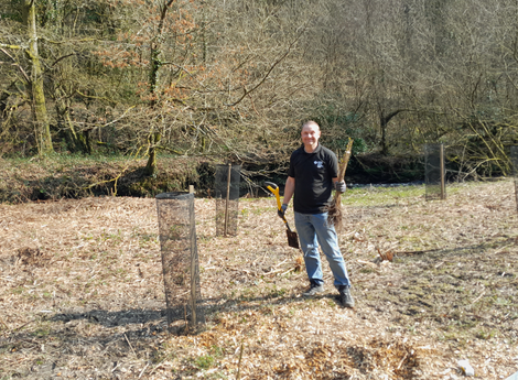 NRW staff planting Cherry tree at Abercarn picnic site 