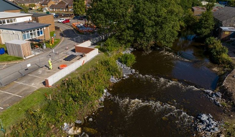 Aerial view of Ammanford Flood Risk Management Scheme