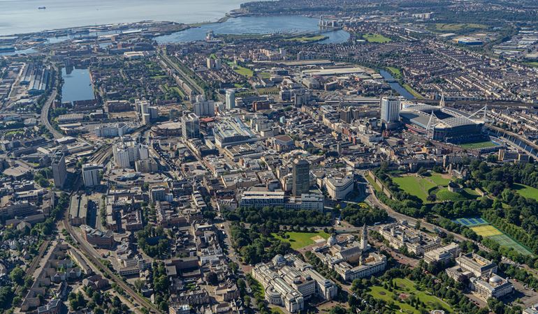 An aerial view of Cardiff city centre