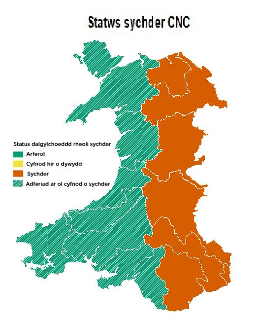 Map statws sychder - adfer ar ol sychder 