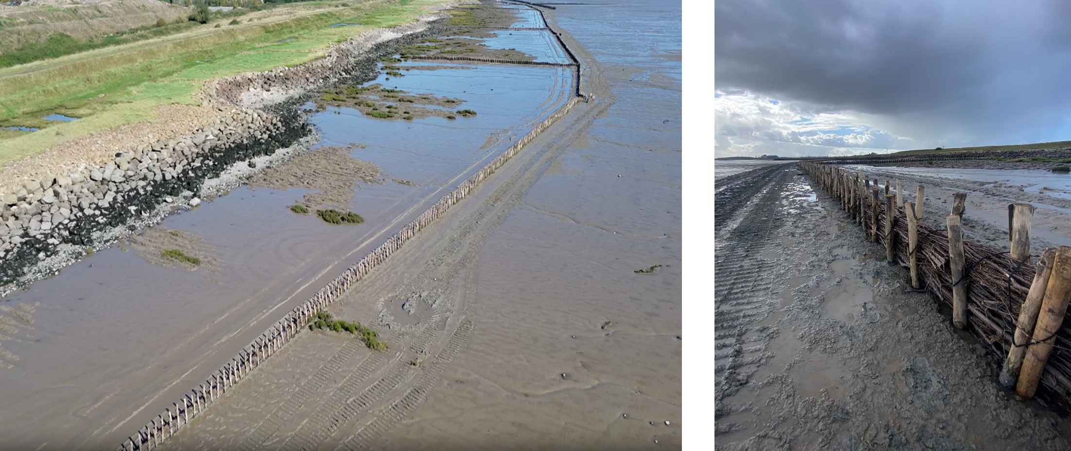 Photos showing the polders that have been created at Rhymney Great Wharf 