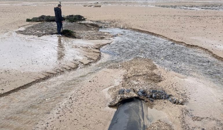 The suspected breach at Ritec culvert in Tenby The suspected breach at Ritec culvert in Tenby