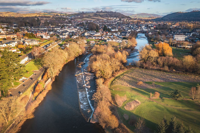 Aerial photo of Brecon weir Aerial photo of Brecon weir