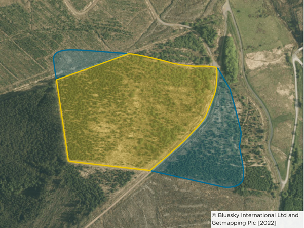 Aerial image of the camp with the boundary highlighted to show the outline. Different shade of highlight shows the areas protected, and those that cannot be protected Aerial image of the camp with the boundary highlighted to show the outline. Different shade of highlight shows the areas protected, and those that cannot be protected