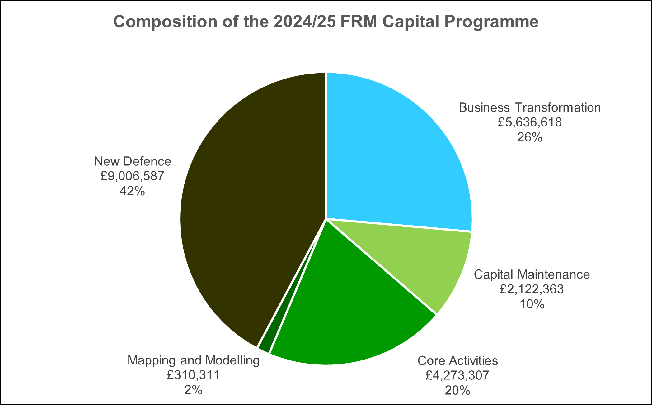 Pie chart showing the breakdown of Capital spend by project type