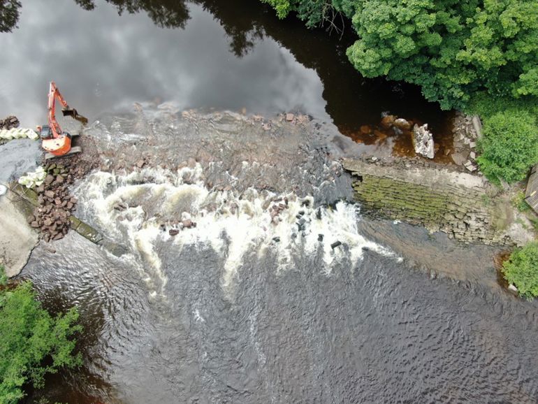 Drone photo of Erbistock Weir removal Drone photo of Erbistock Weir removal
